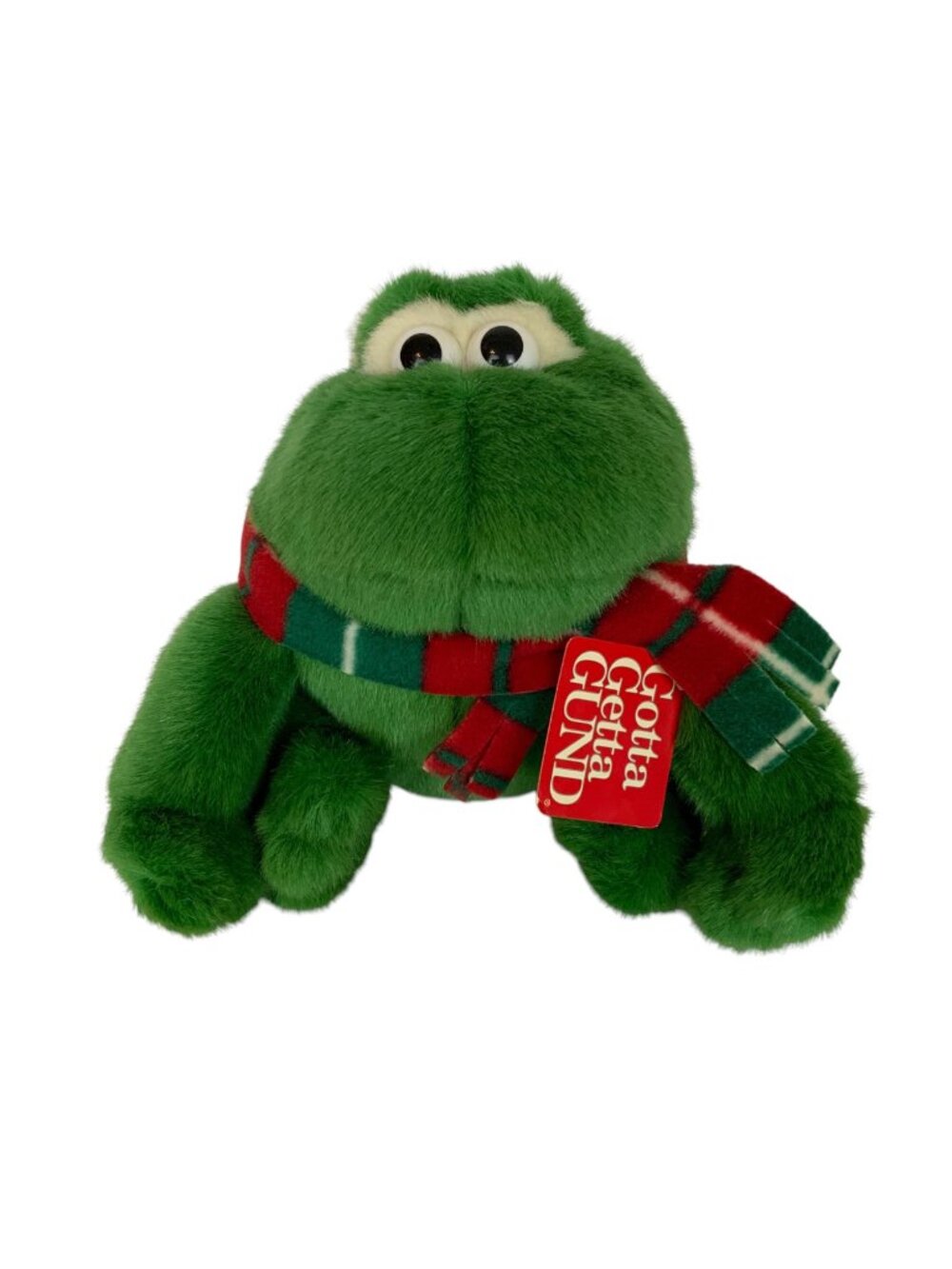 Vintage Gund Christmas Frog Plush Green With Hat Scarf Holiday Stuffed Toy 80s